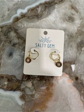Gold Hoop Earrings with Sunburst Charms